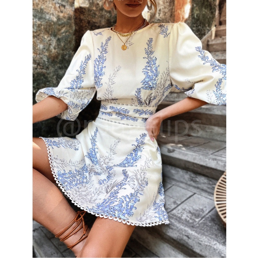 Rouge! Cream and Blue Floral Mini Dress
